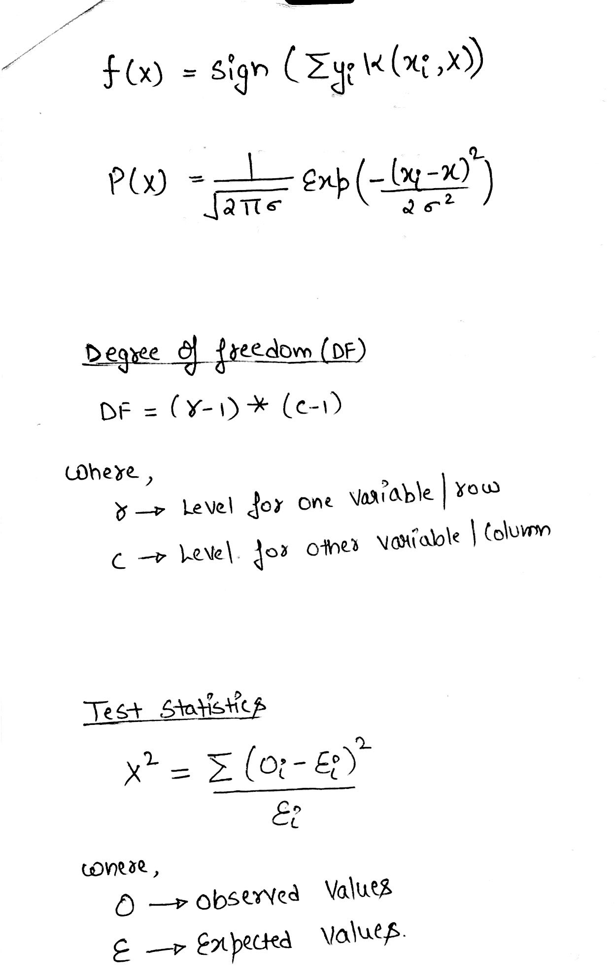 Chi Sqaure Test formula